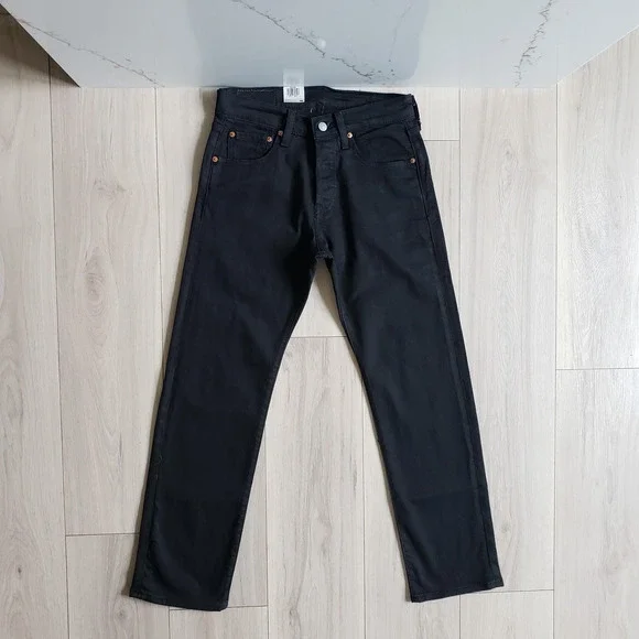 Levis 501 Jeans Mens 28x30 Black Straight Leg Button Fly Western American Denim